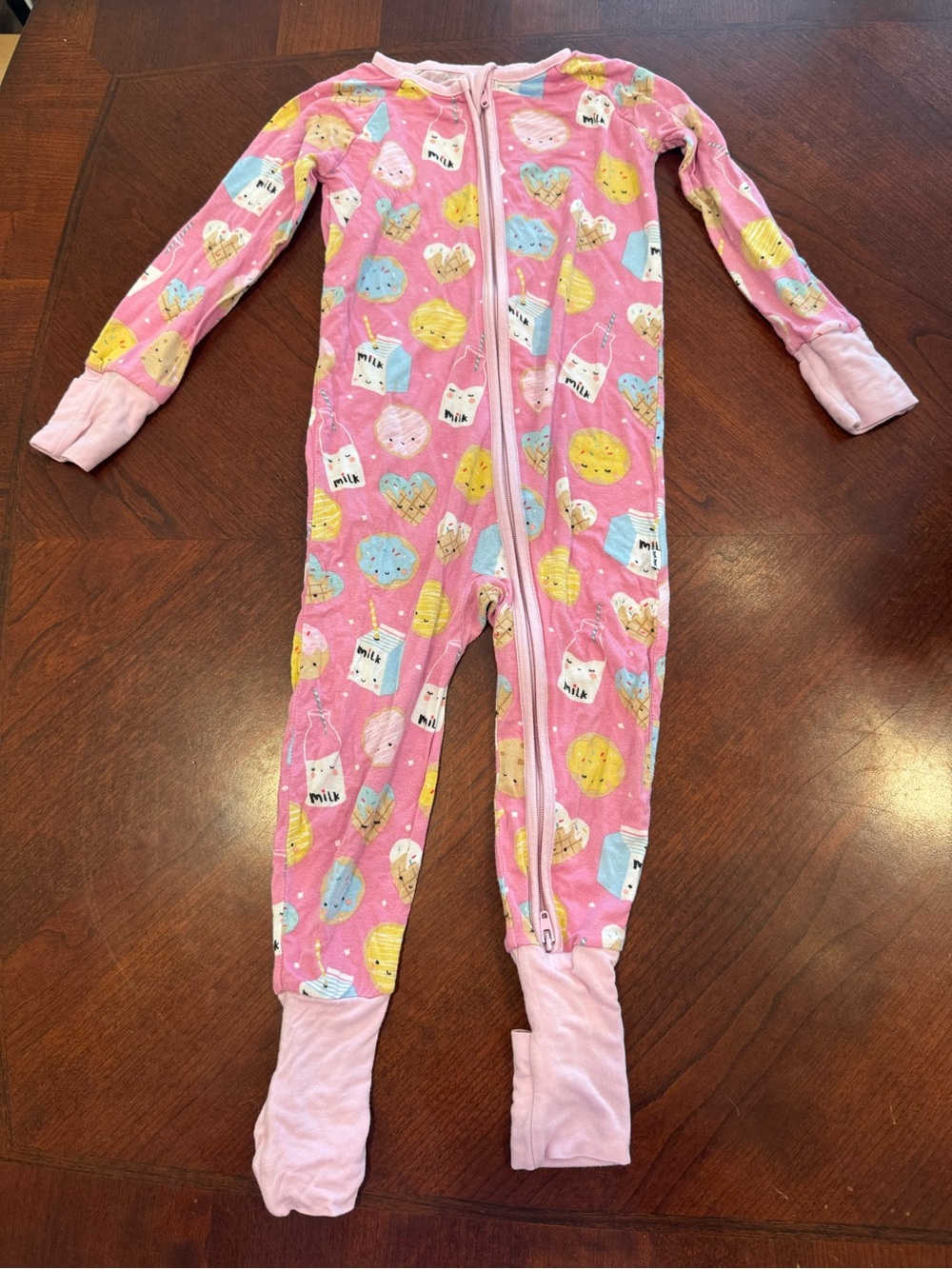 Little Sleepies Pink Milk & Cookies Footed One-Piece Pajama